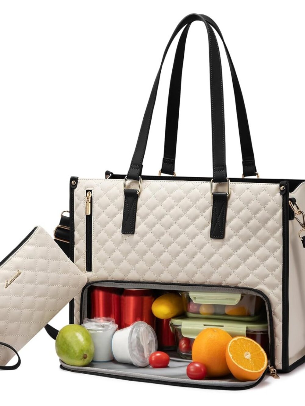 Lunch Tote Bag for Women, 17.3 Inch Laptop Bag with Insulated Lunch Compartment,